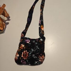 Floral Velvet Crossbody Bag in Black and Multicolor